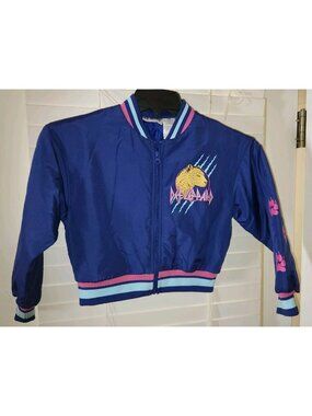 DEF LEPPARD Girls Jacket 7/8 Blue Bomber Leopard Graphic Rock Band Full Zip